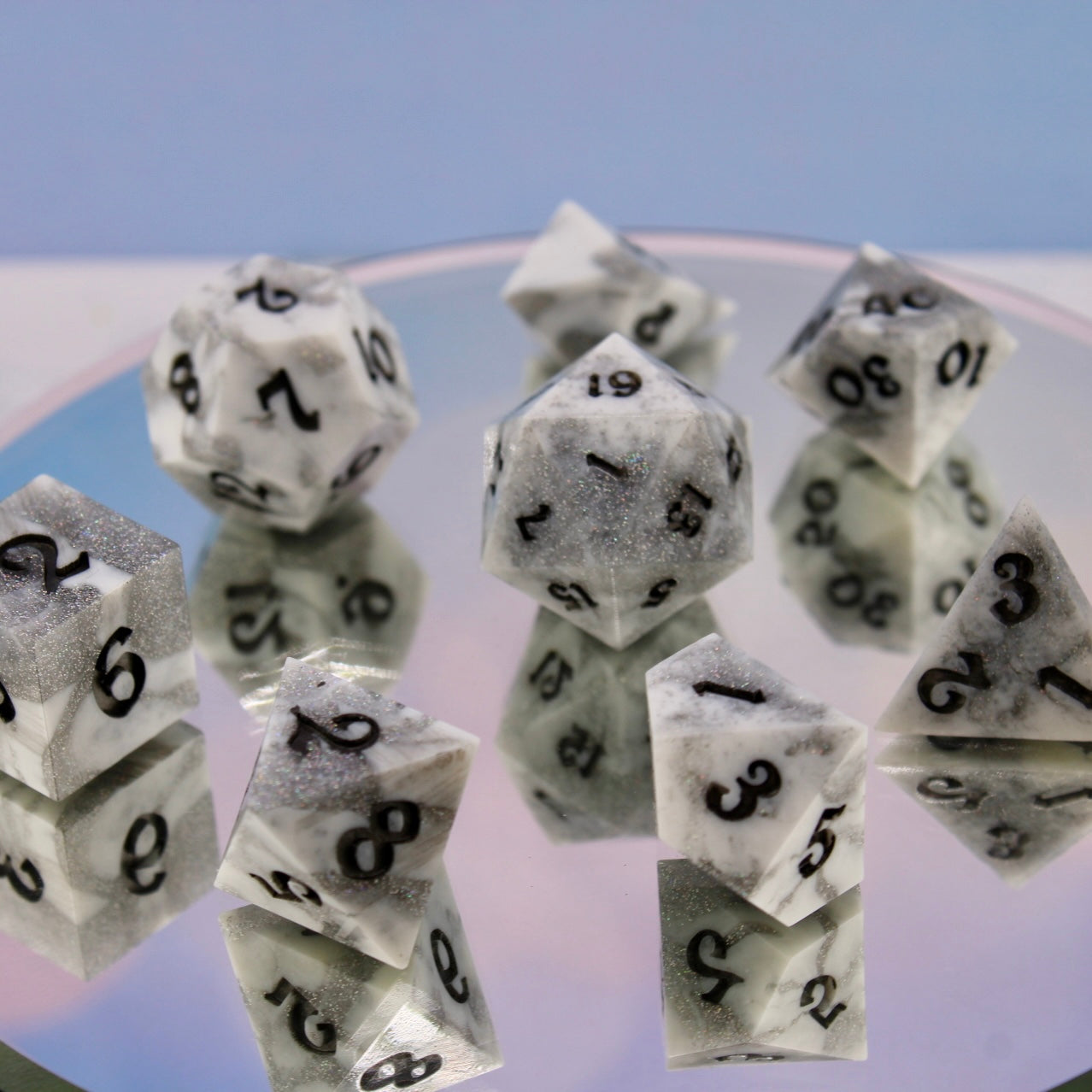 Marble Holographic Swirl Resin Dice Set