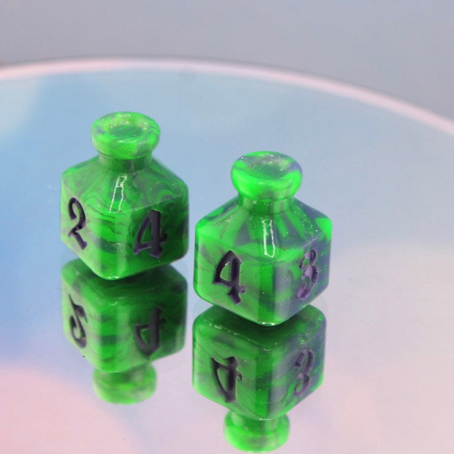 UV and Thermal Reactive Swirl Resin Dice D4 Bottle Style Set of 2