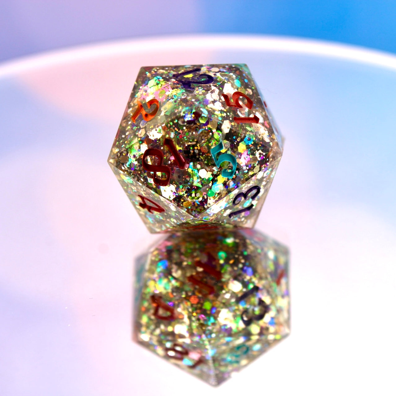 Rainbow Glitter Resin Dice Regular D20