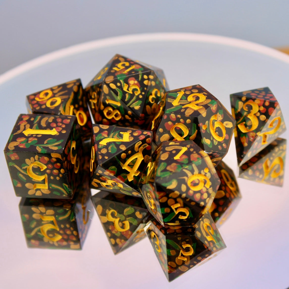 Hand Painted Slavic Folkart Inspired Resin Dice Set and 3D printed egg