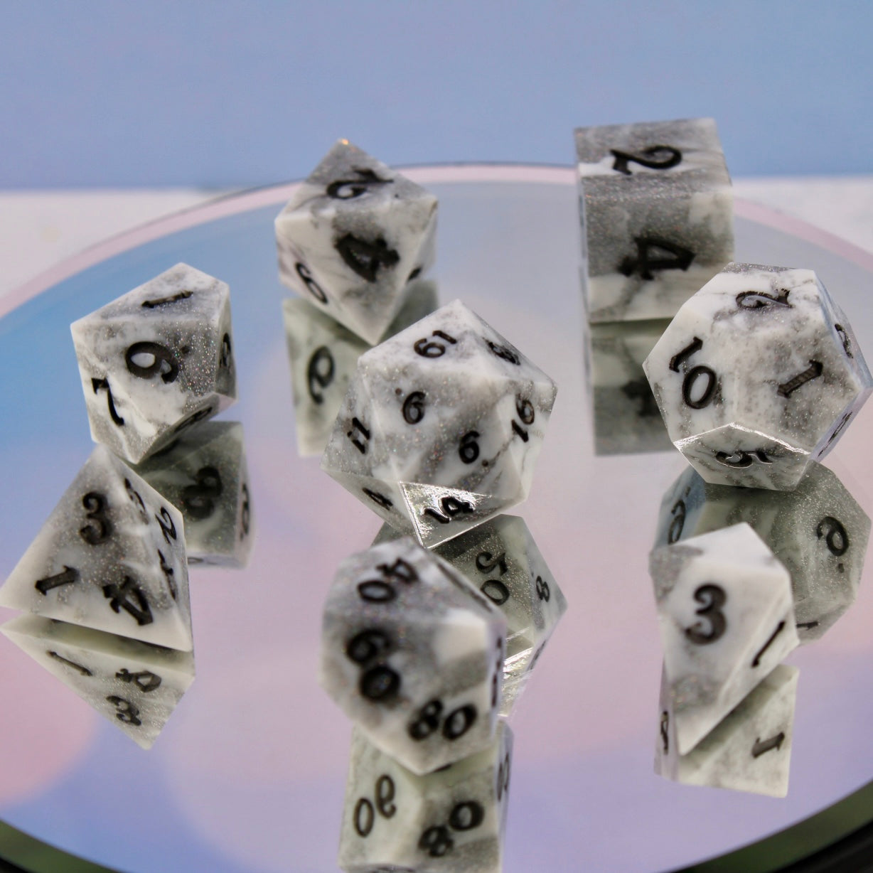 Marble Holographic Swirl Resin Dice Set