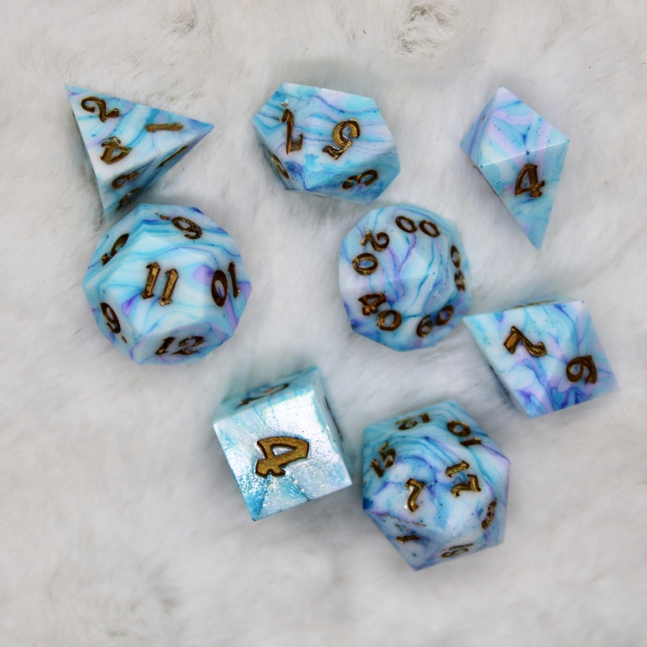 Mini Blue Marbled Dice Set