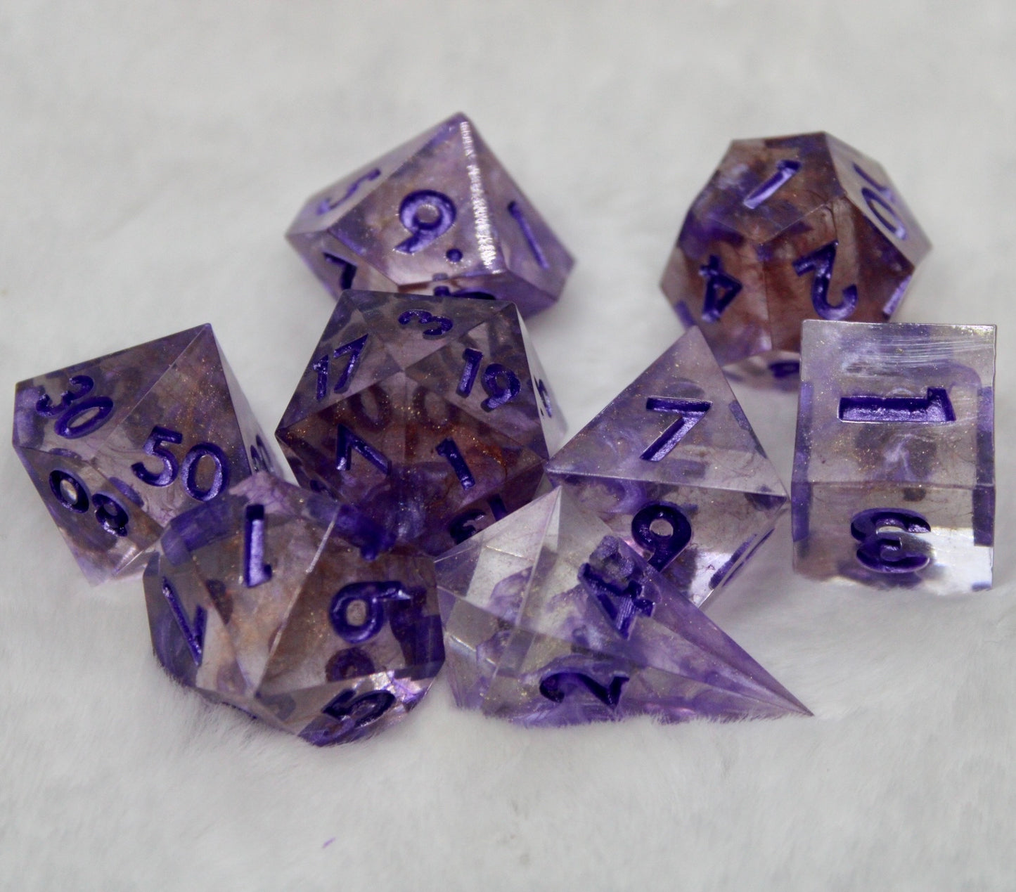 Purple Pearl & Gold Resin Dice Set