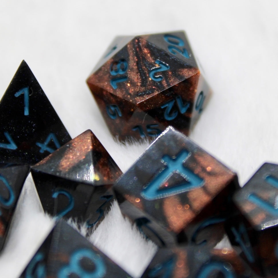 Mini Viking Marble Blue Ink Dice Set