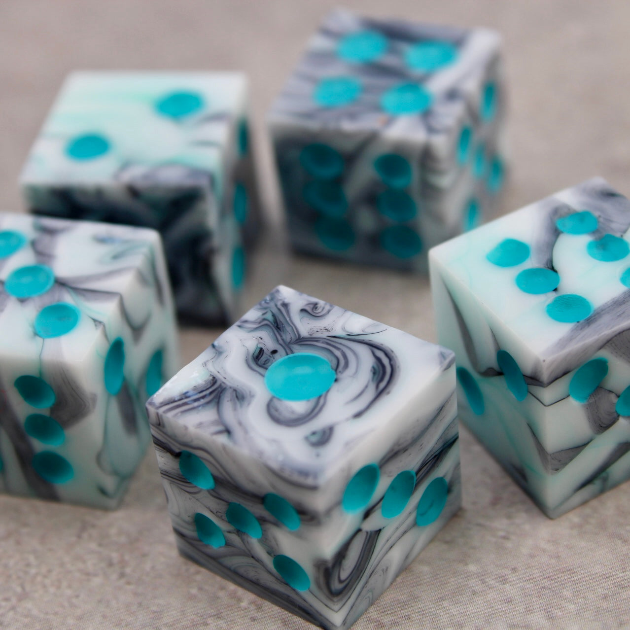 Black and Blue Marble Resin D6 Pip Dice Set