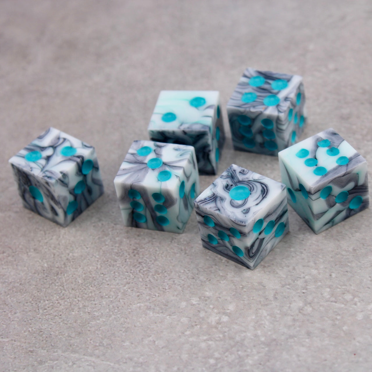 Black and Blue Marble Resin D6 Pip Dice Set