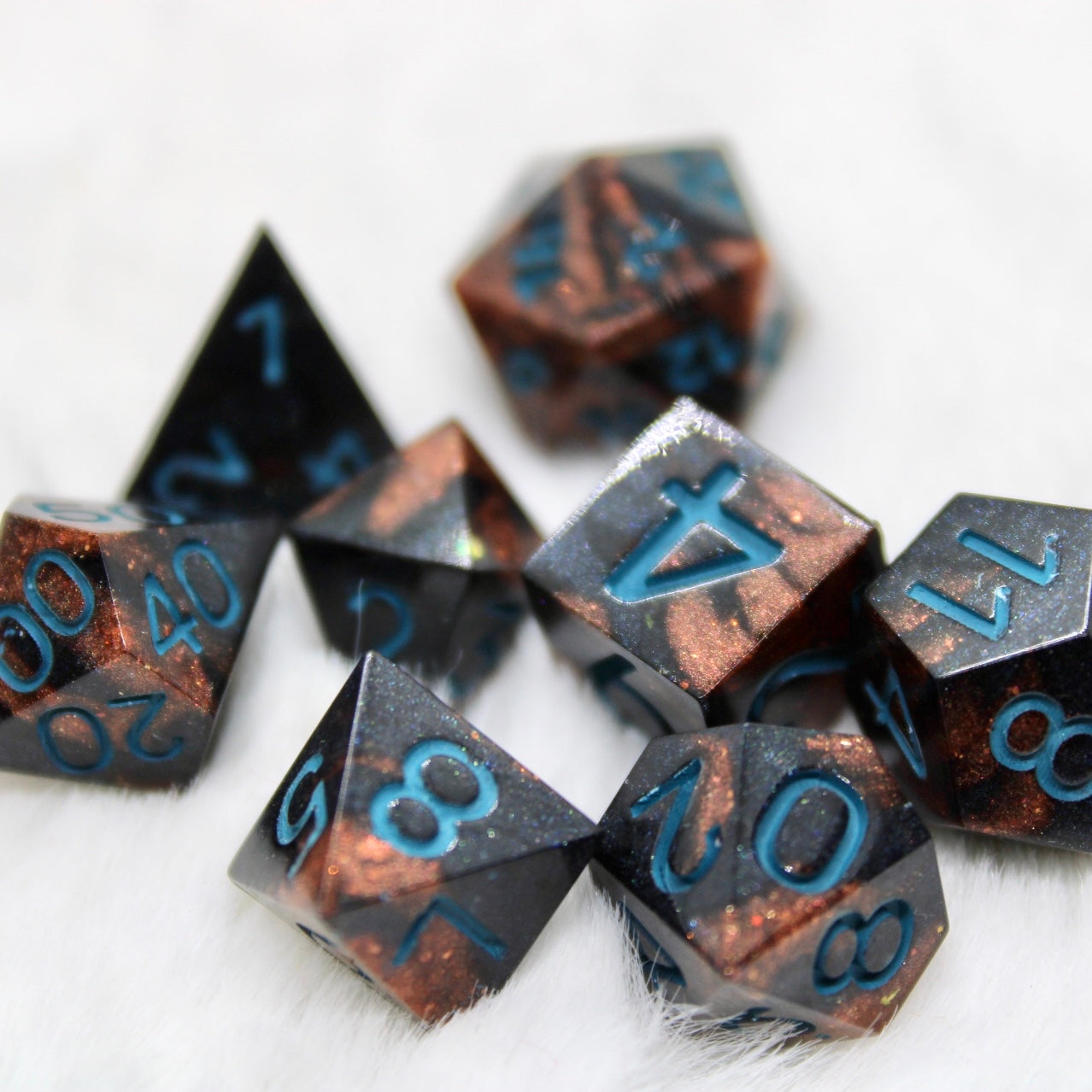 Mini Viking Marble Blue Ink Dice Set