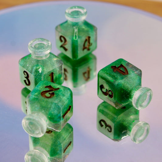 Moss and Bronze Bottle Resin Dice Set of 4 Dice