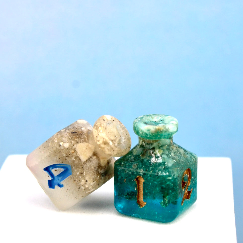 “Sand Jar” Carribean Inspired Resin Dice D4 Bottle Style Set of 2