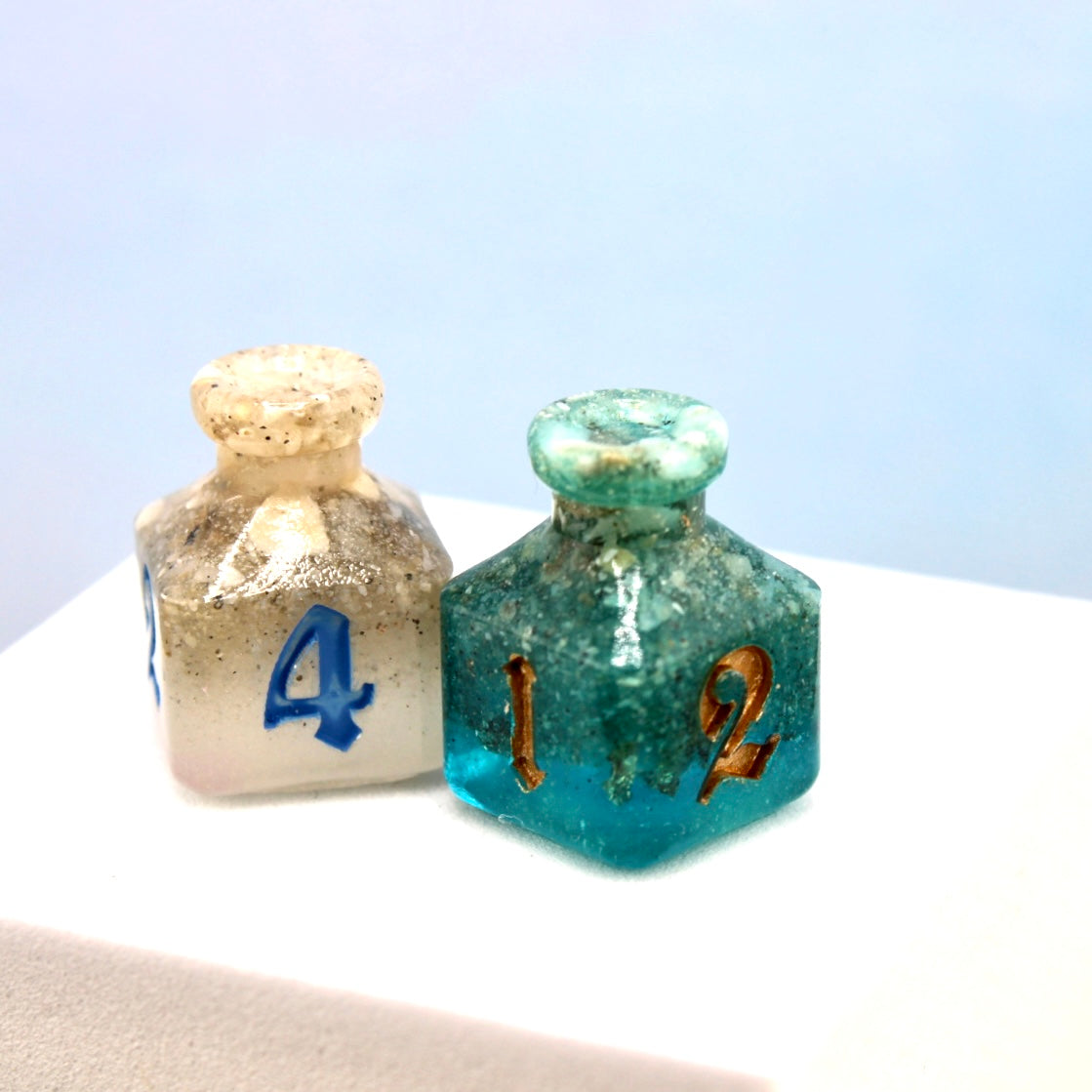 “Sand Jar” Carribean Inspired Resin Dice D4 Bottle Style Set of 2