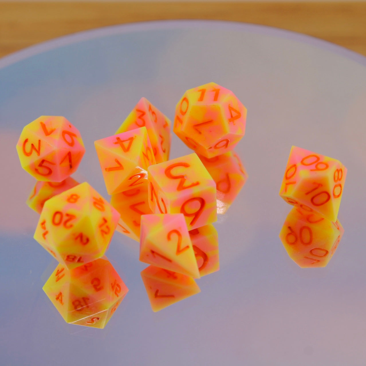 MINI Yellow Pink Swirl Resin Dice Set