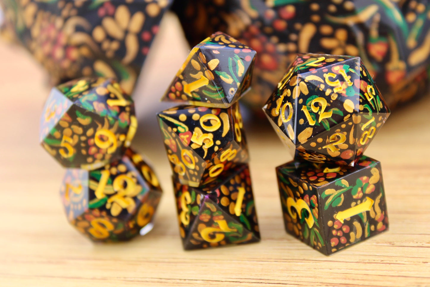 Hand Painted Slavic Folkart Inspired Resin Dice Set and 3D printed egg