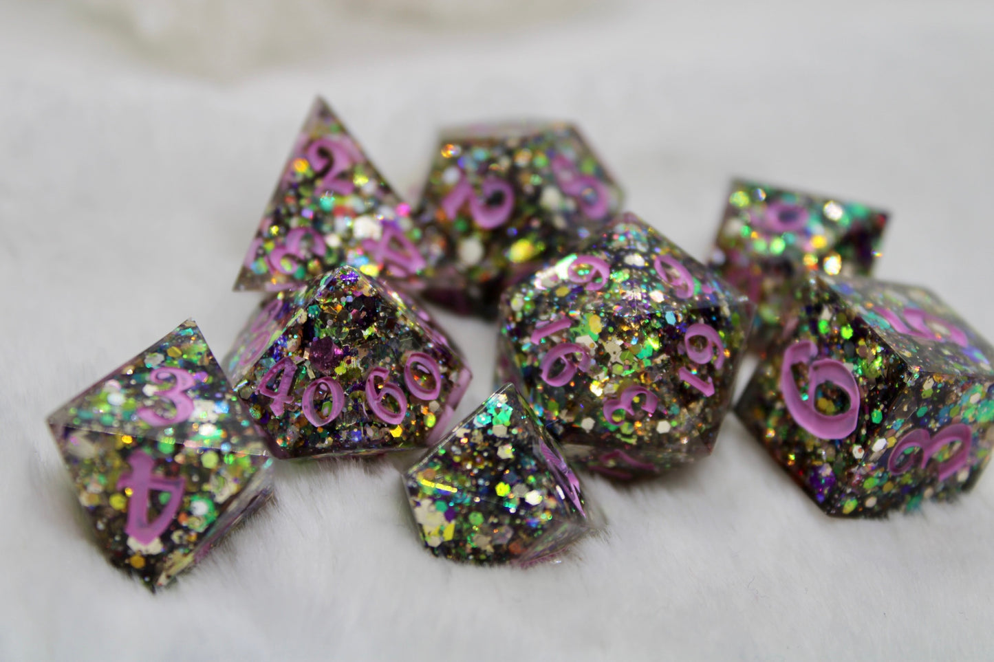 Space Trash Glitter Resin Dice Set