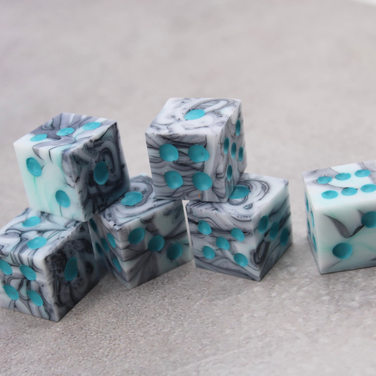 Black and Blue Marble Resin D6 Pip Dice Set