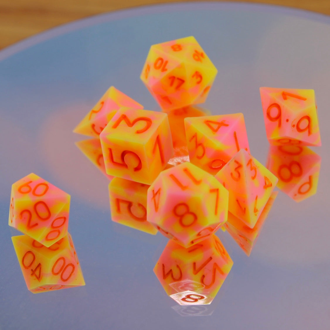 MINI Yellow Pink Swirl Resin Dice Set