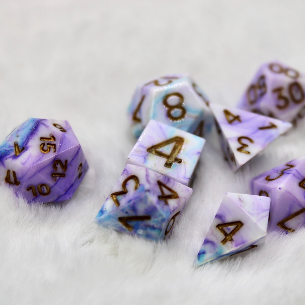 Mini Purple Marbled Dice Set