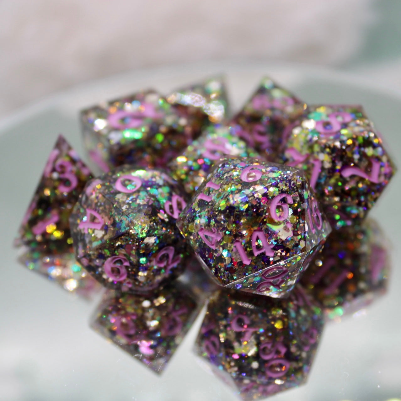 Space Trash Glitter Resin Dice Set