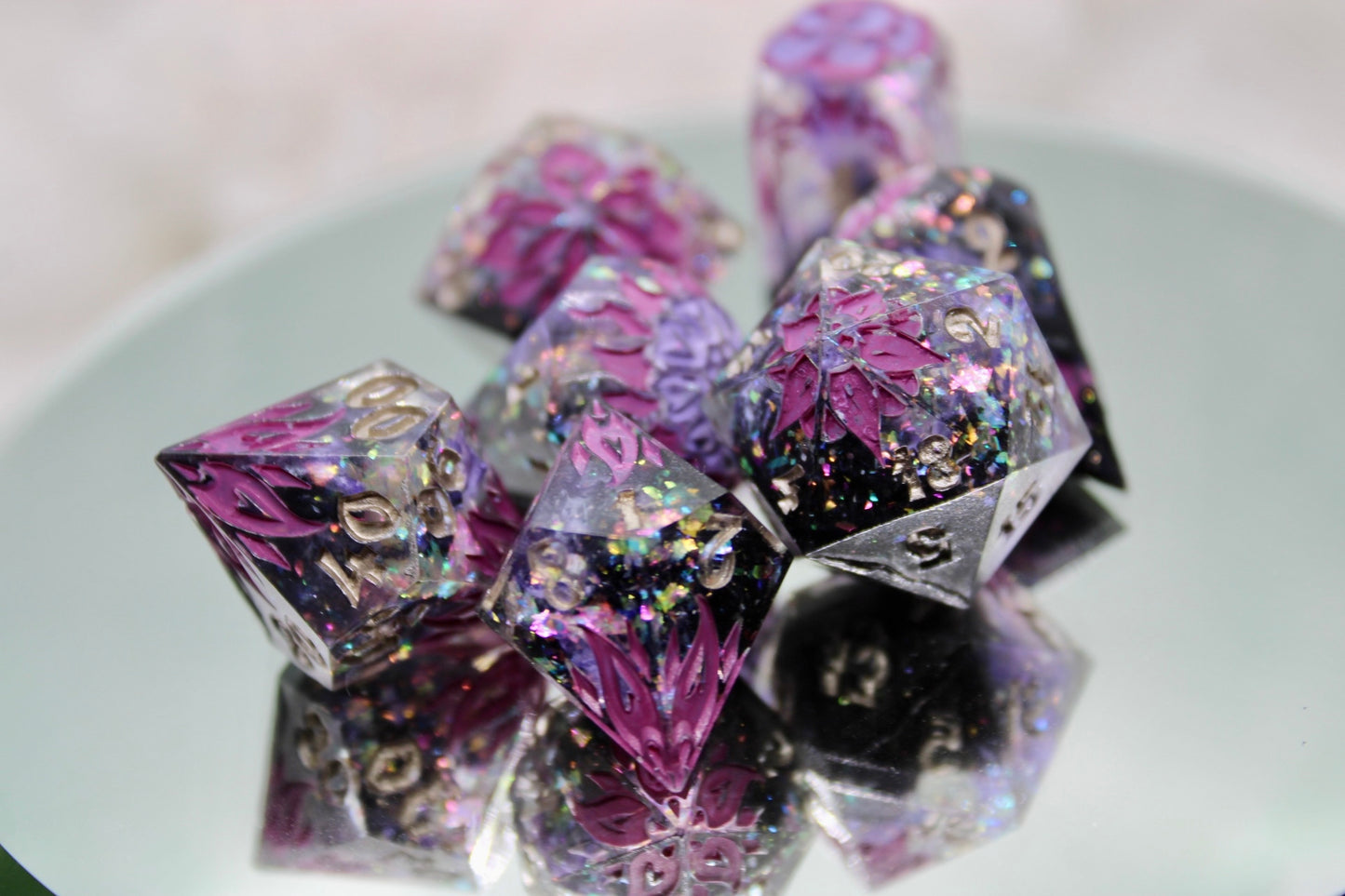 Purple Pleasure Resin Dice Set (note flaws)