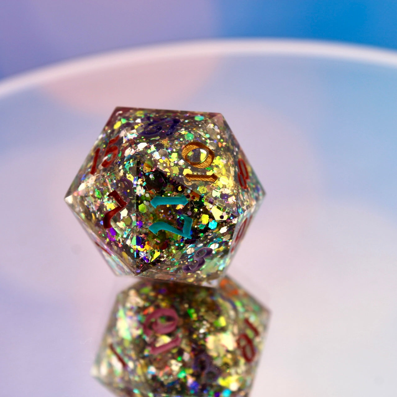 Rainbow Glitter Resin Dice Regular D20