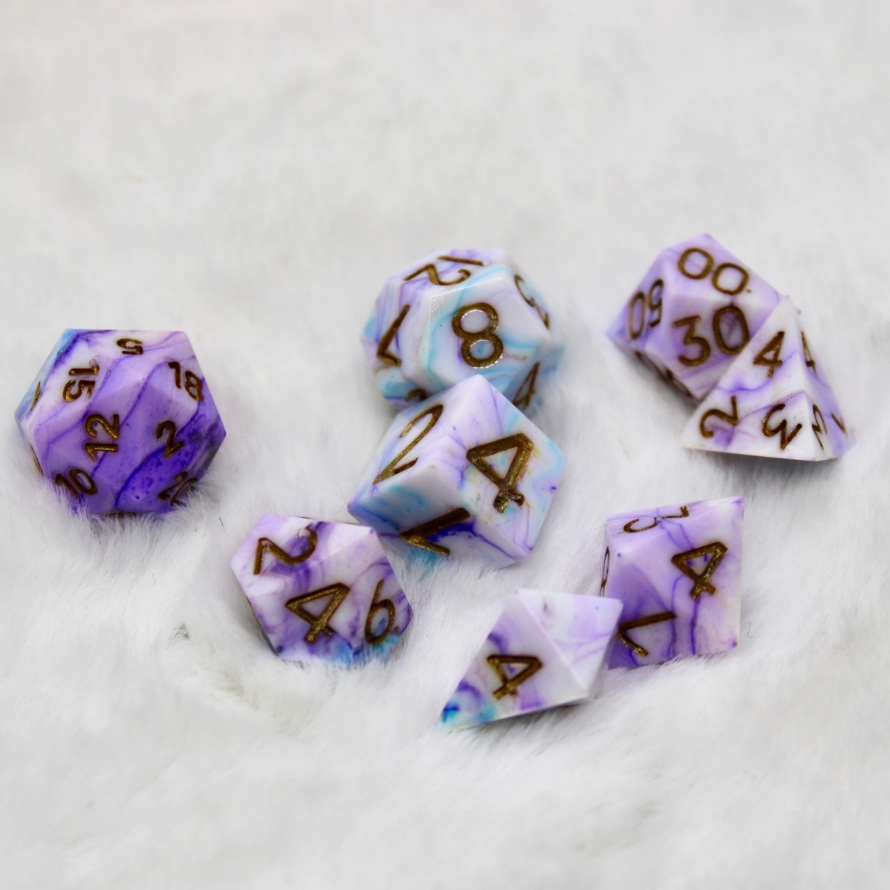 Mini Purple Marbled Dice Set