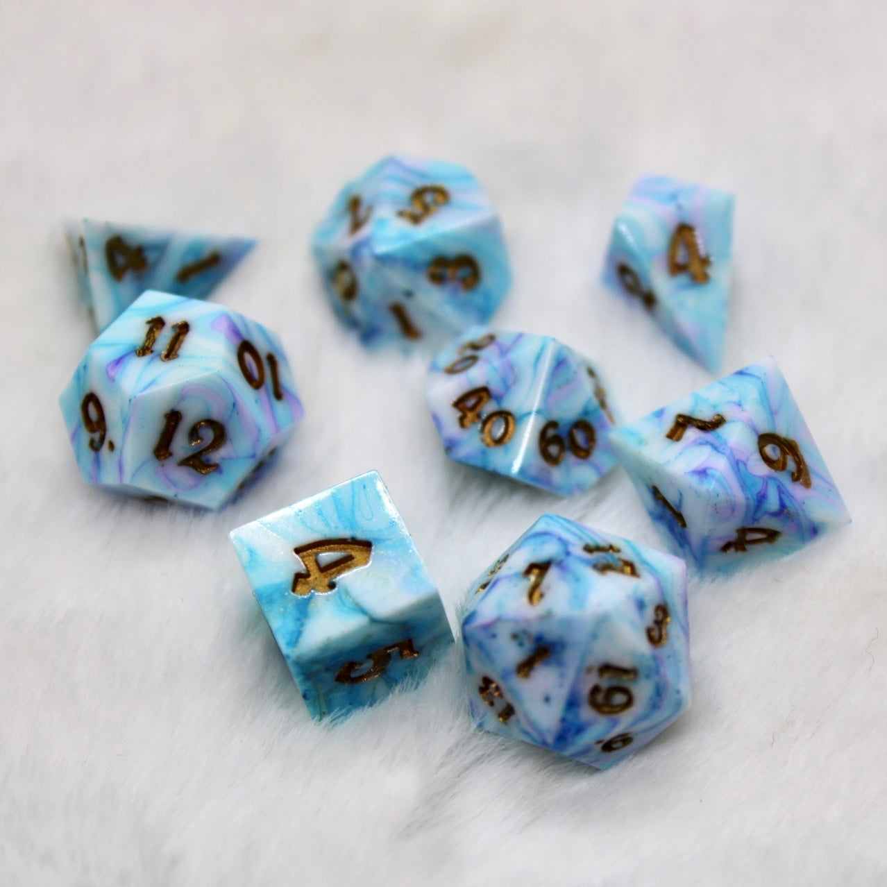 Mini Blue Marbled Dice Set