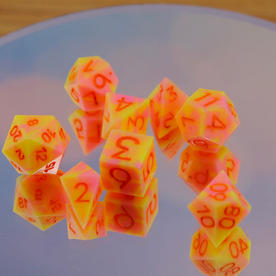 MINI Yellow Pink Swirl Resin Dice Set