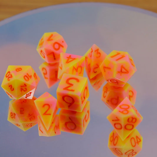 MINI Yellow Pink Swirl Resin Dice Set