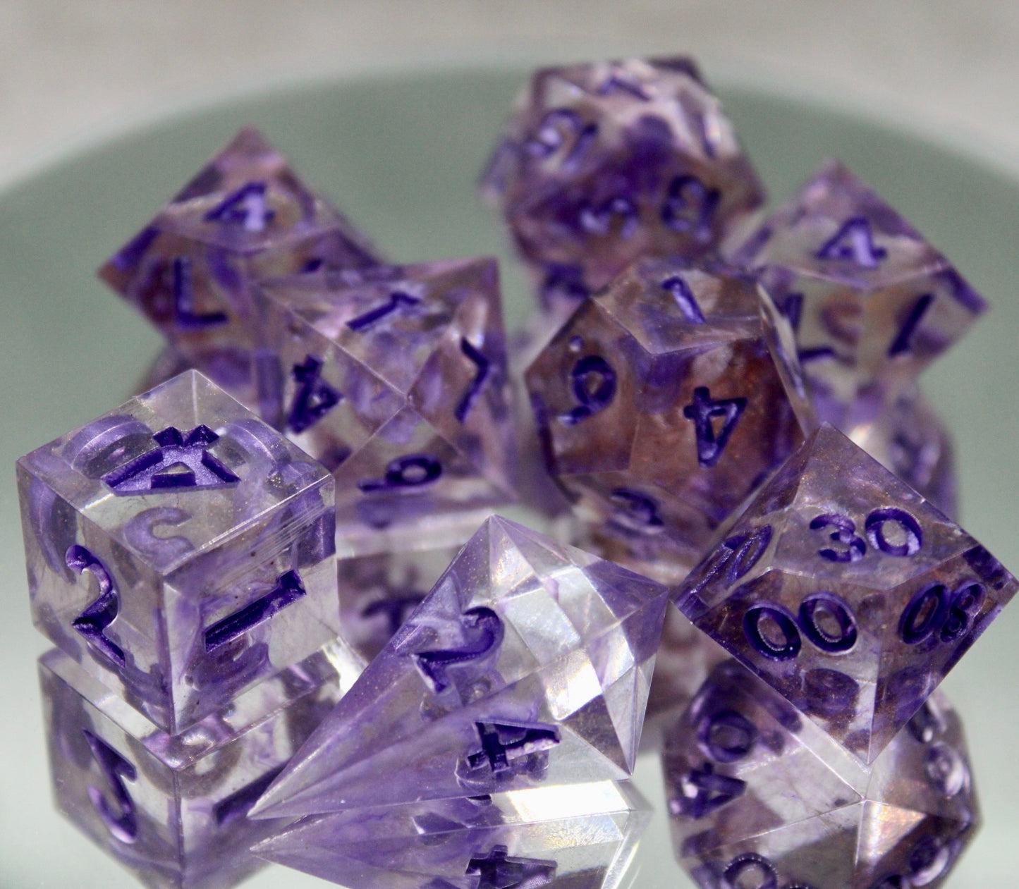 Purple Pearl & Gold Resin Dice Set