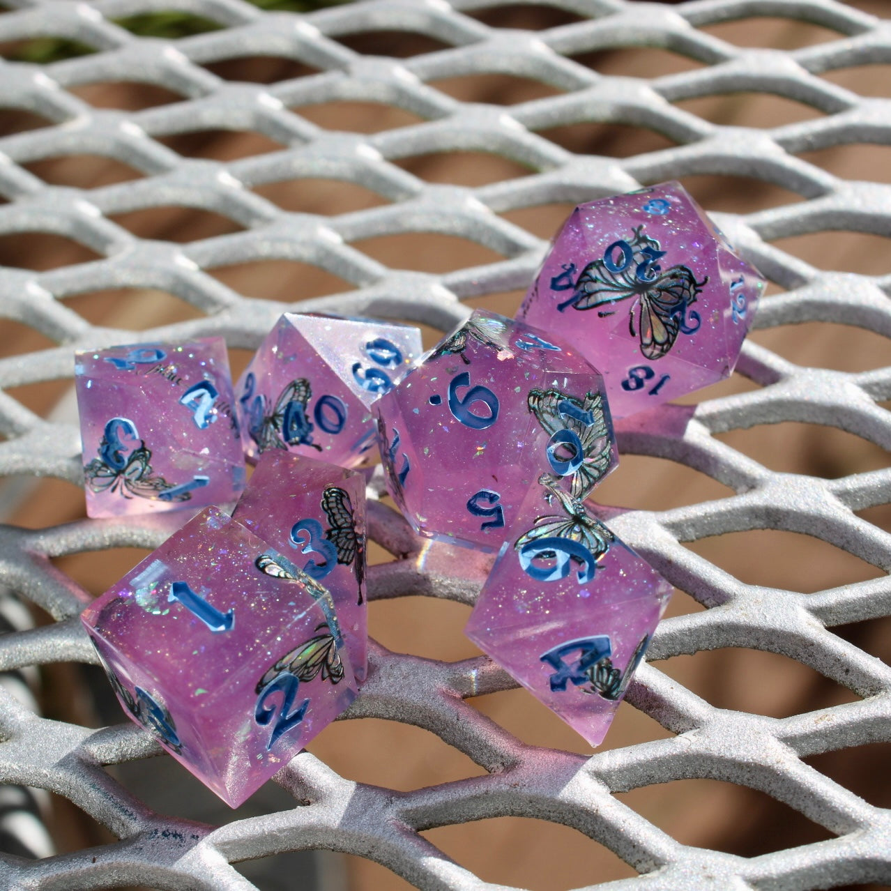 Butterfly Magic UV Color Changing Resin Dice Set