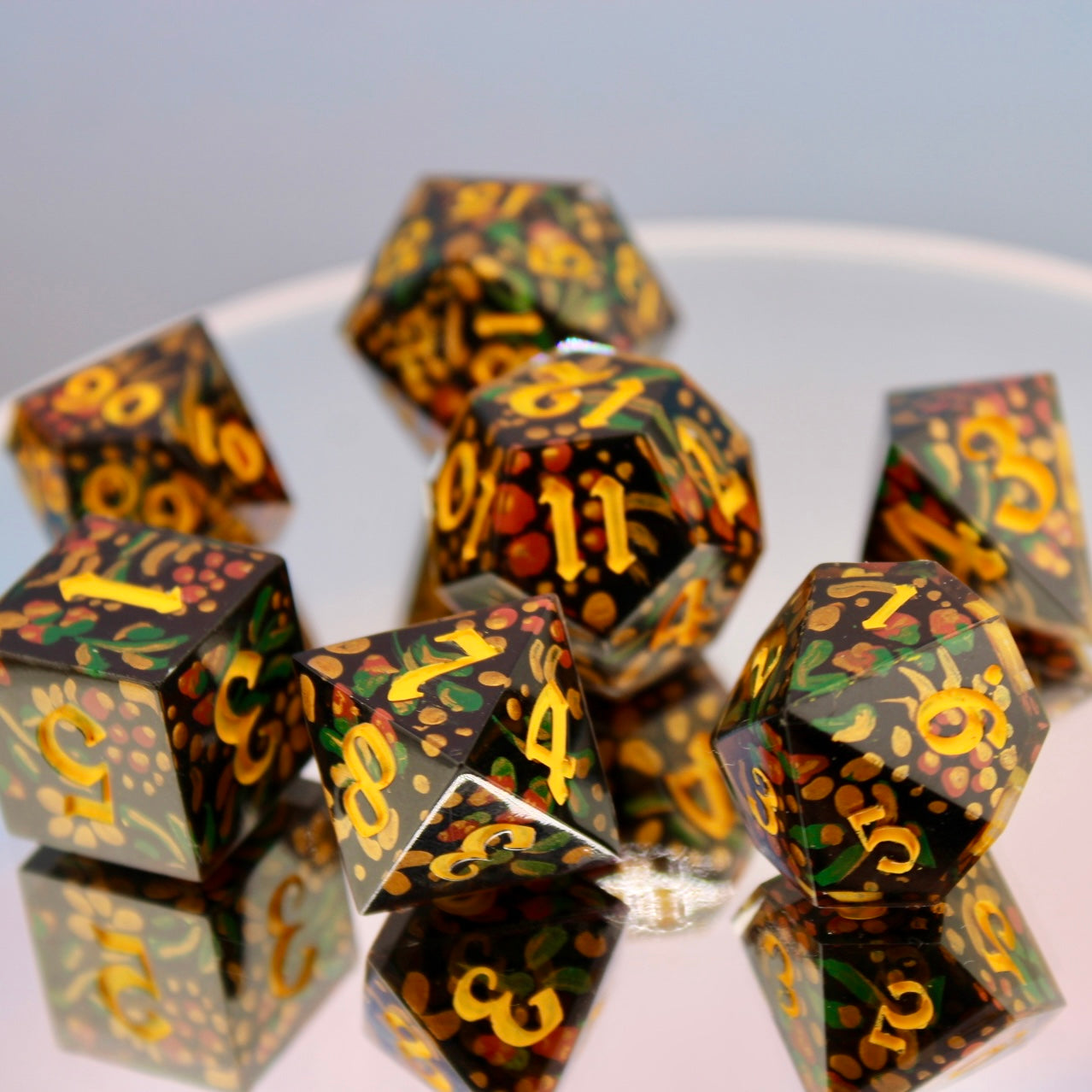 Hand Painted Slavic Folkart Inspired Resin Dice Set and 3D printed egg