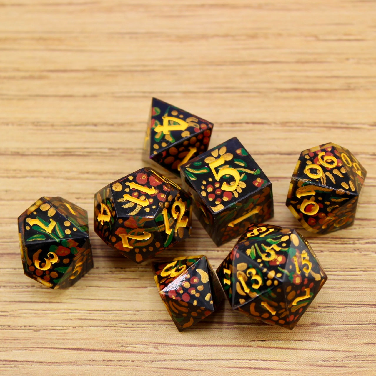 Hand Painted Slavic Folkart Inspired Resin Dice Set and 3D printed egg