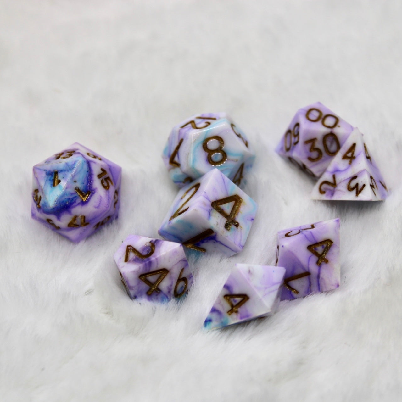 Mini Purple Marbled Dice Set