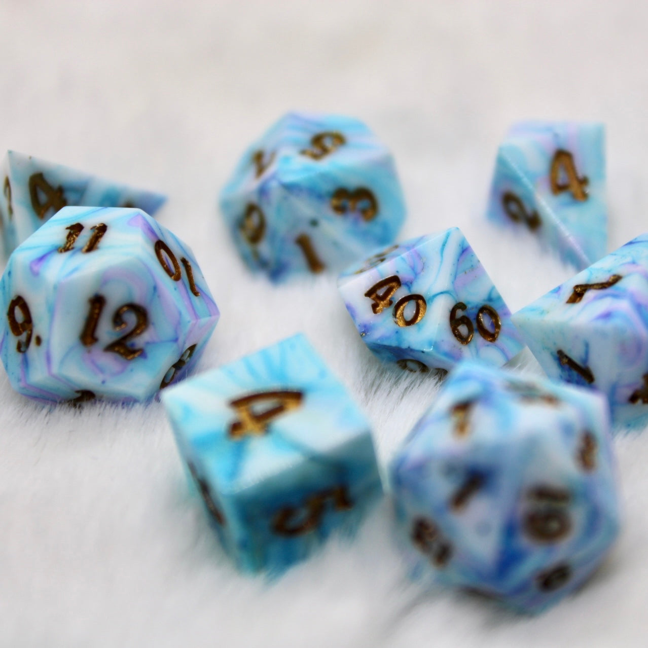 Mini Blue Marbled Dice Set