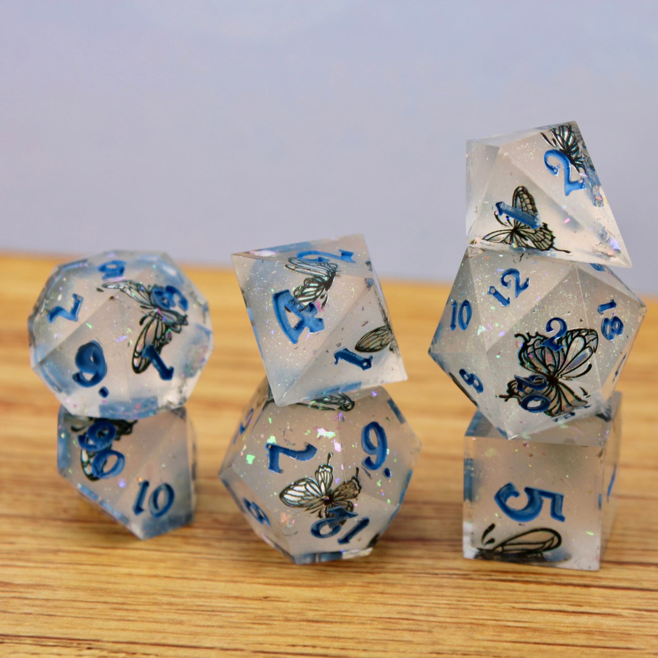 Butterfly Magic UV Color Changing Resin Dice Set