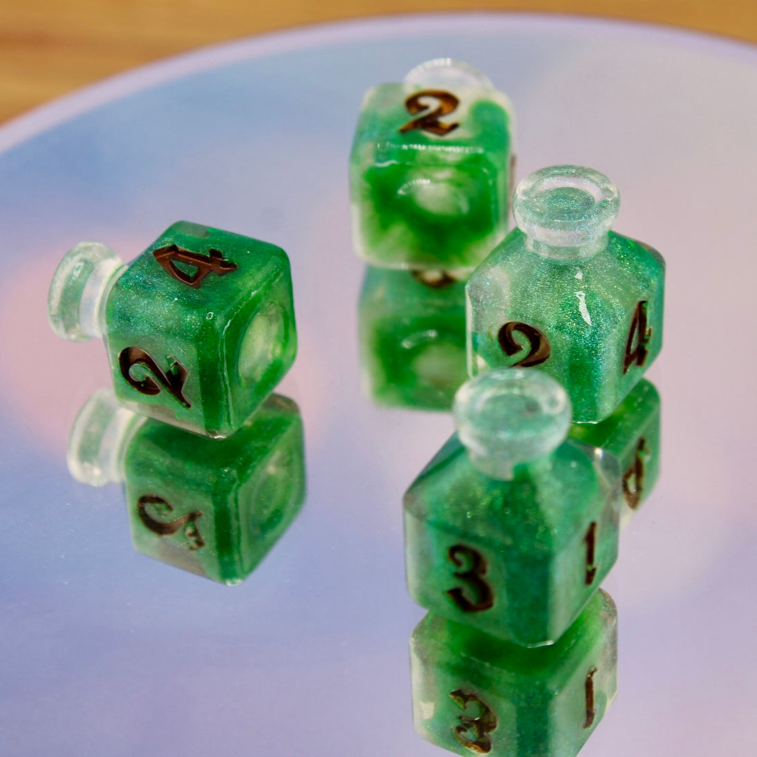 Moss and Bronze Bottle Resin Dice Set of 4 Dice