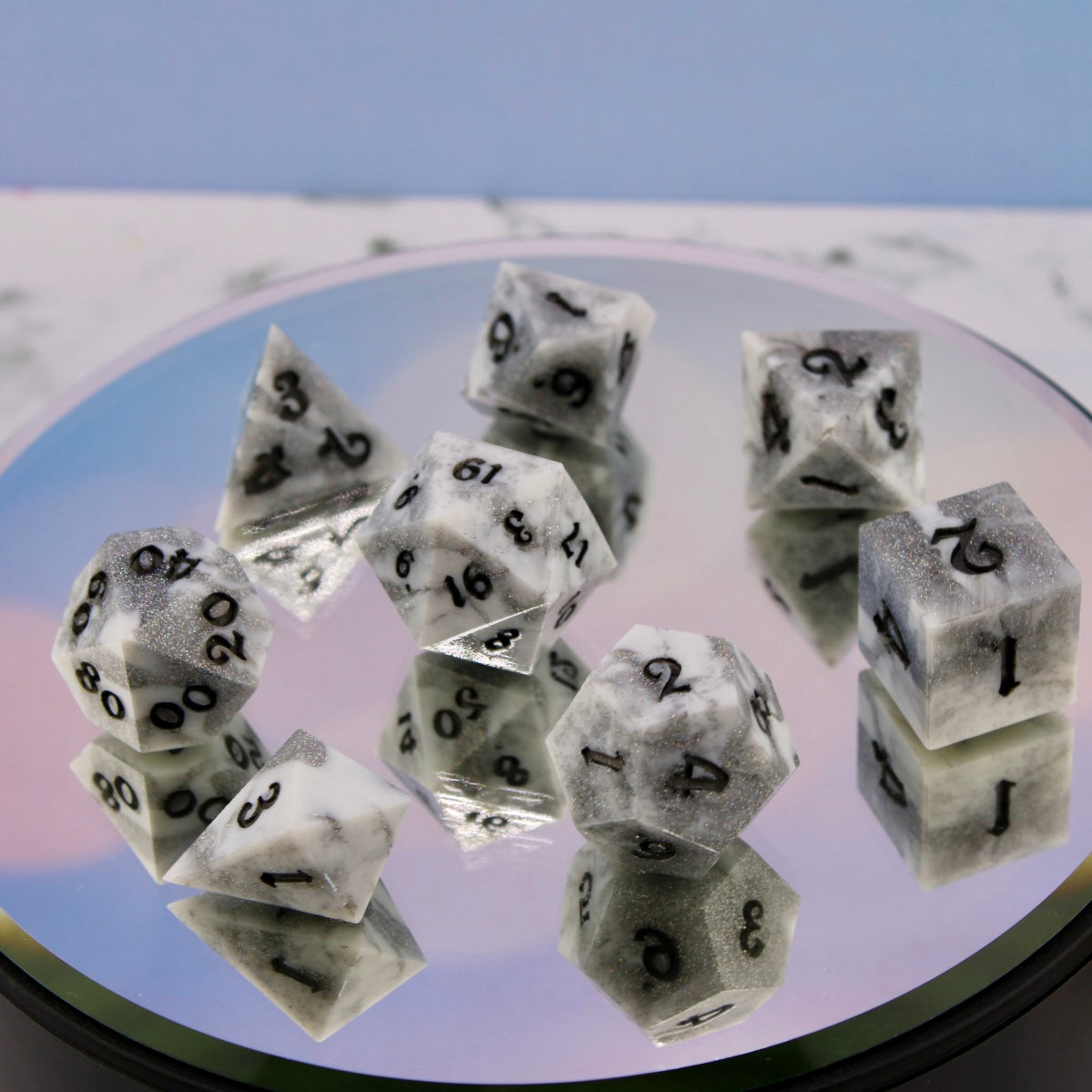 Marble Holographic Swirl Resin Dice Set